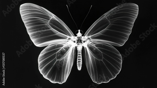 X-ray scan of a butterfly with open wings revealing intricate structures nature scientific study macro view
