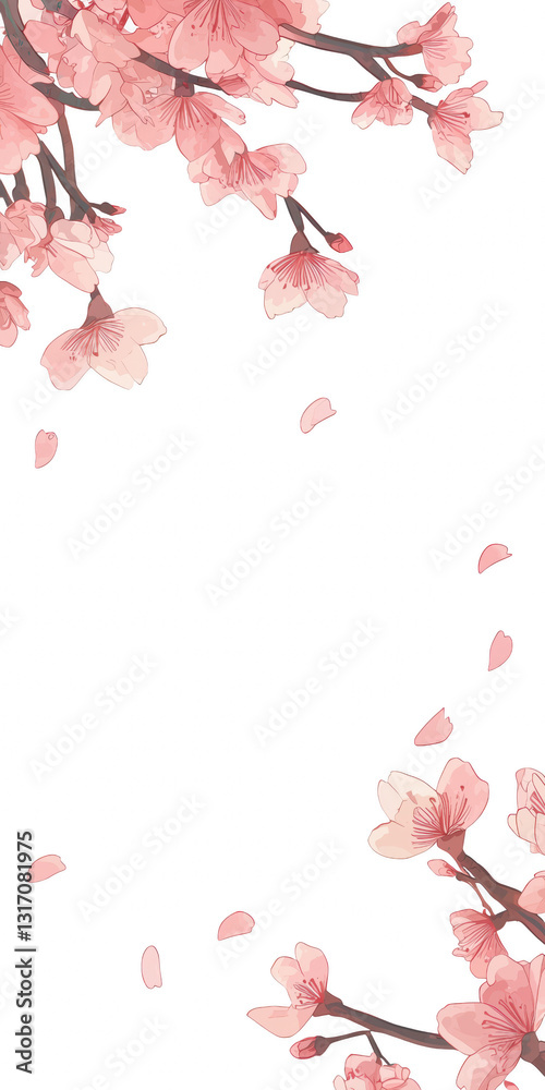 A beautiful cherry blossom flower captured on a black background highlighting its delicate features in a panoramic view A beautiful cherry blossom flower captured on a black background highlighting its delicate features in a panoramic view