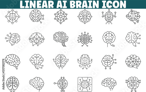 Linear AI Brain Icons Collection of Neural Network Designs
