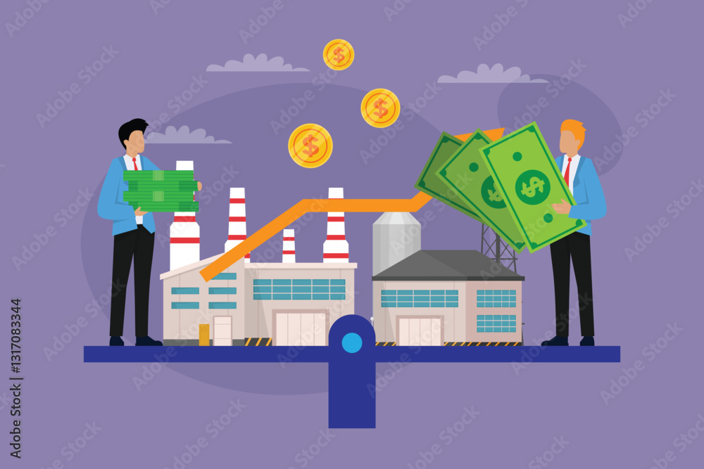 Business Investment and Industrial Financial Growth 2d flat vector illustrations Business Investment and Industrial Financial Growth 2d flat vector illustrations