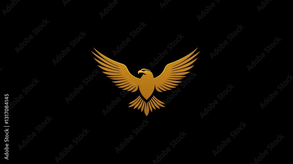 Obraz premium Minimalist golden eagle logo – symmetrical vector illustration on black background for professional branding