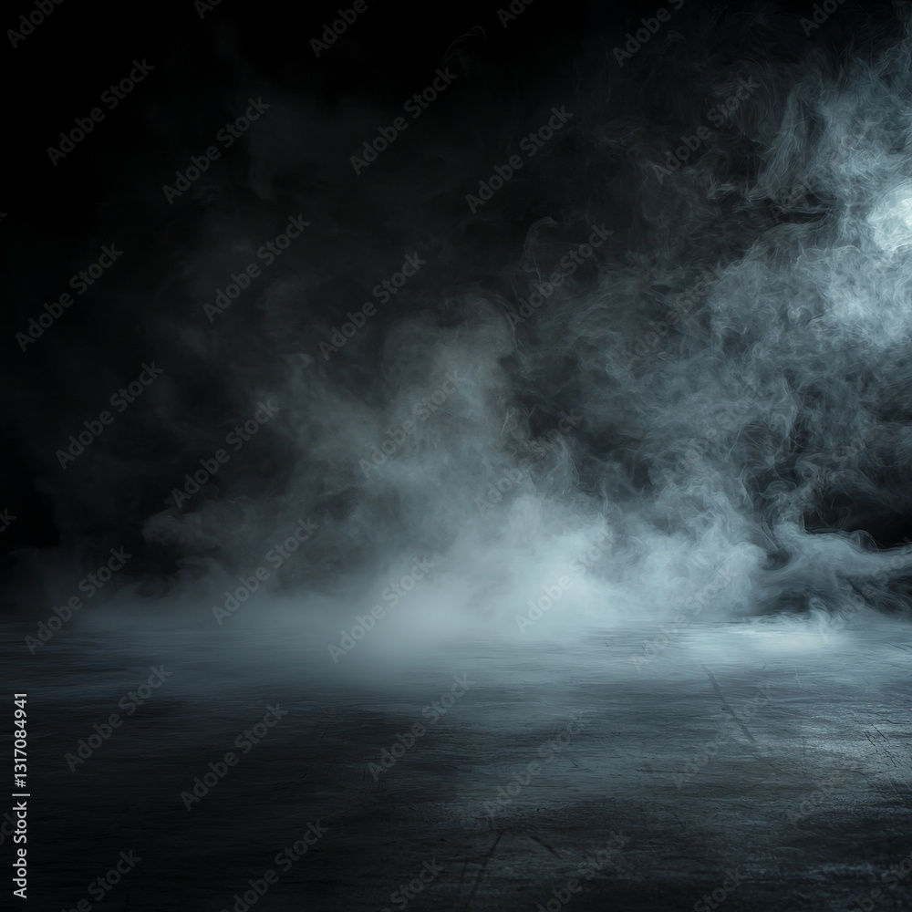 Fototapeta premium Dark, moody scene: smoky, textured ground, atmospheric fog