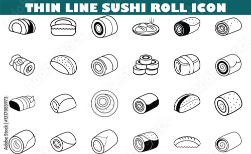 Thin Line Sushi Roll Icons Diverse Styles and Views