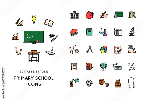 小学校の授業にまつわるアイコンセット（カラー）