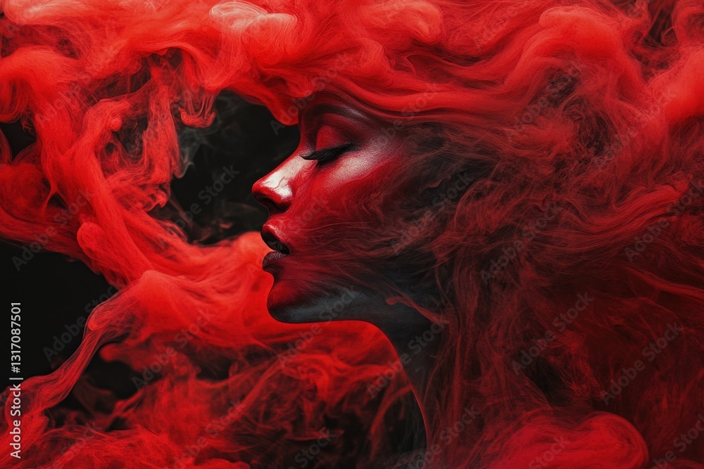 Fototapeta premium Intense red smoke billows in the air against a black background in this stock video footage Intense and dynamic red backdrop .