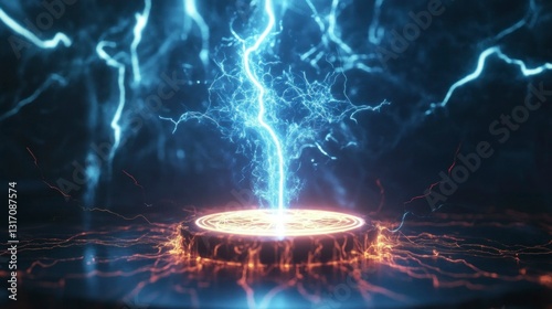 Dynamic energy surge from tesla coil lab environment scientific visualization high-voltage lightning effects