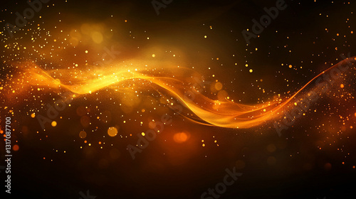 Glowing Abstract Golden Light Wave with Sparkling Particles
