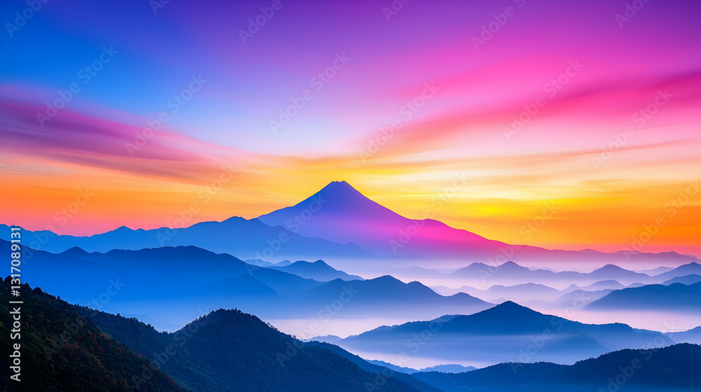 Panoramic Sunset View Of Vibrant Mountain Range