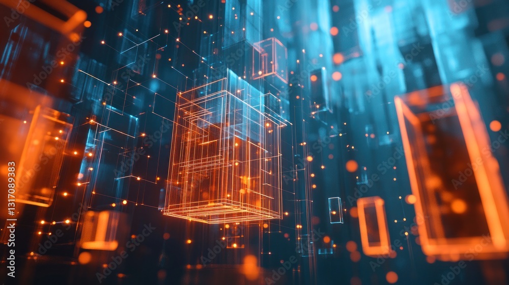 Obraz premium Abstract digital cubes in a network