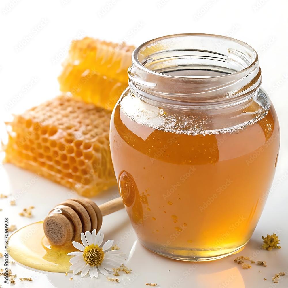 honey in a glass jar and honey dipper honey in a glass jar and honey dipper