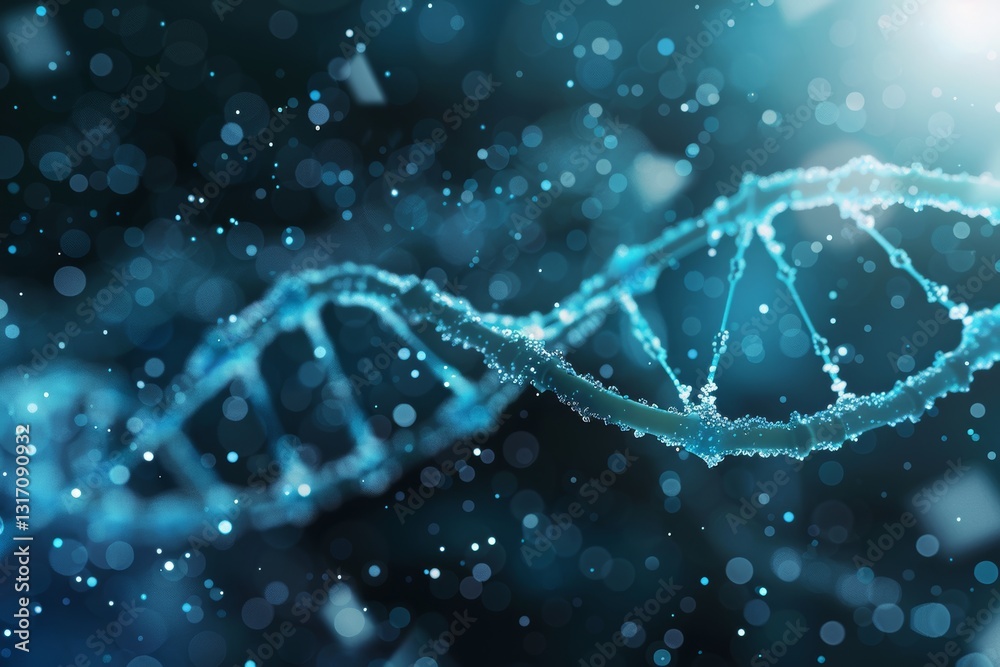 Futuristic digital illustration of a shiny DNA molecule representing genetics science and medicine Futuristic digital illustration of a shiny DNA molecule representing genetics science and medicine