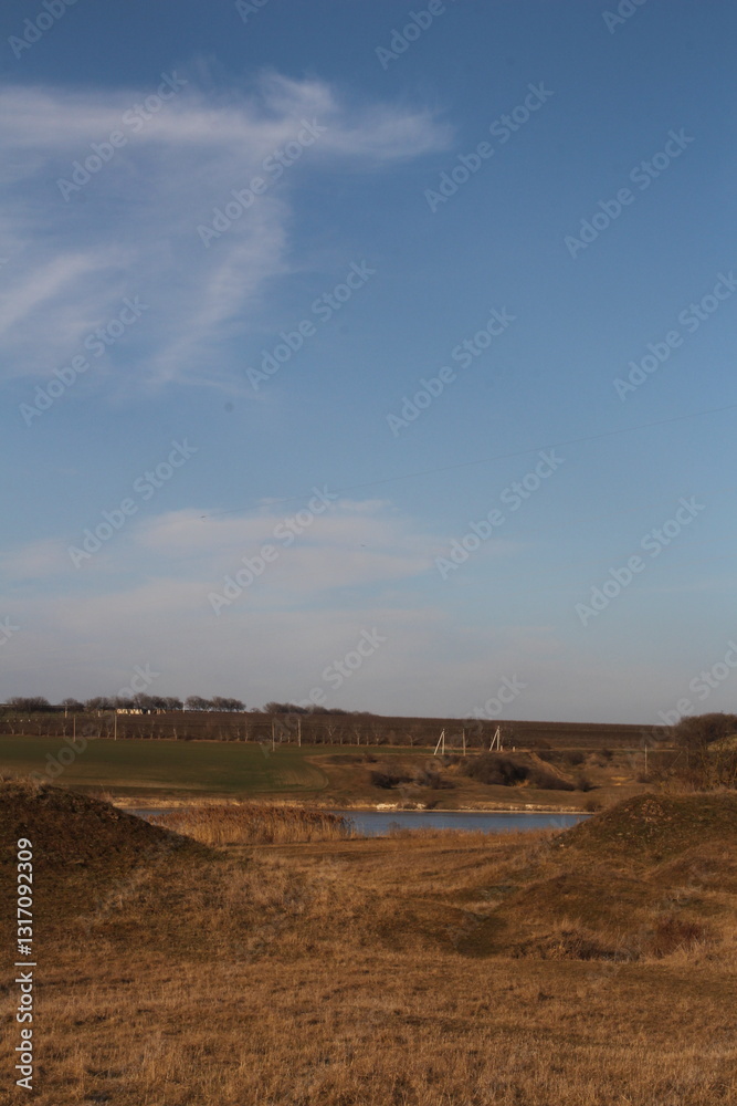 Obraz premium A field with a river running through it