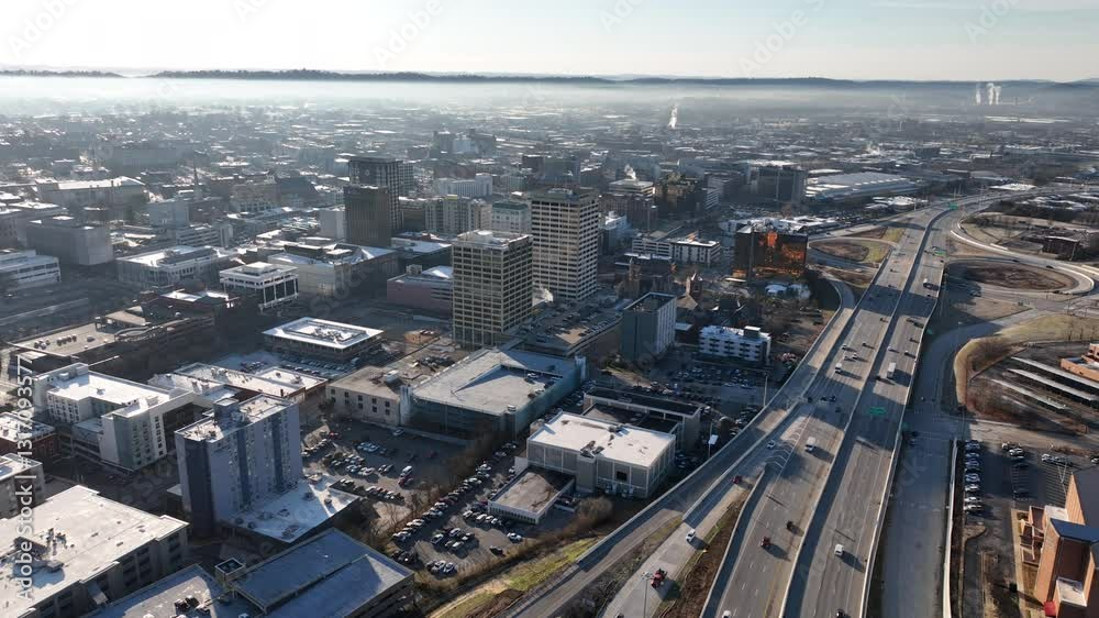 Traffic and driving in chatenooga aerial view of city Traffic and driving in chatenooga aerial view of city