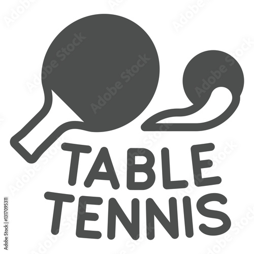 Tennis rackets and flight ball solid icon, tennis concept. Vector graphics. Table tennis text sign on white background, glyph style icon for mobile or web design.