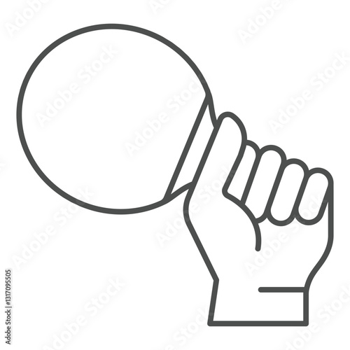 Hand with racket thin line icon, table tennis concept. Vector graphics. Tennis player hand sign on white background, outline style icon for mobile or web design.