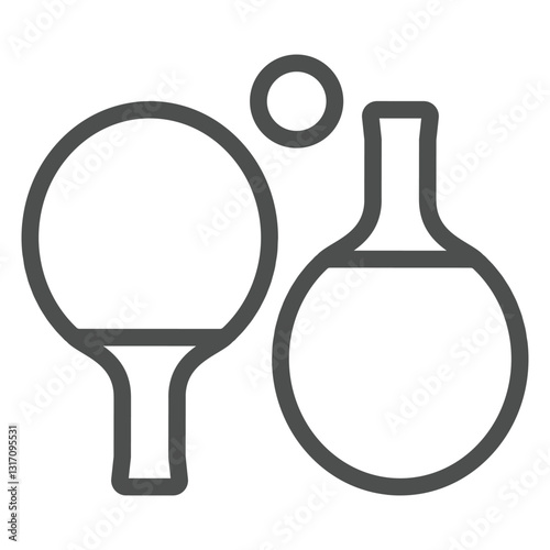 Tennis rackets pair line icon, table tennis game concept. Vector graphics. Rackets and ball sign on white background, outline style icon for mobile or web design.