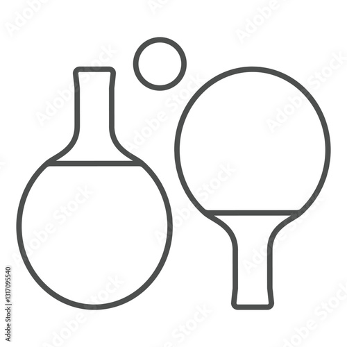 Tennis rackets pair thin line icon, table tennis game concept. Vector graphics. Rackets and ball sign on white background, outline style icon for mobile or web design.