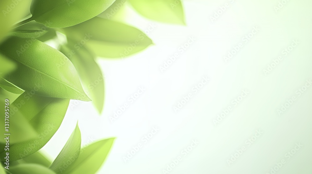 Fototapeta premium Bright Green Leaves Background Soft Light Lush Foliage