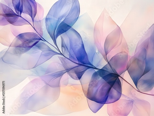 Lavender blooms reimagined as abstract shapes in pastel and watercolor tones