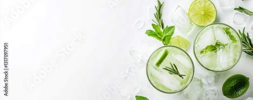 Wallpaper Mural Refreshing Lime Drinks with Rosemary and Mint on White Background Torontodigital.ca