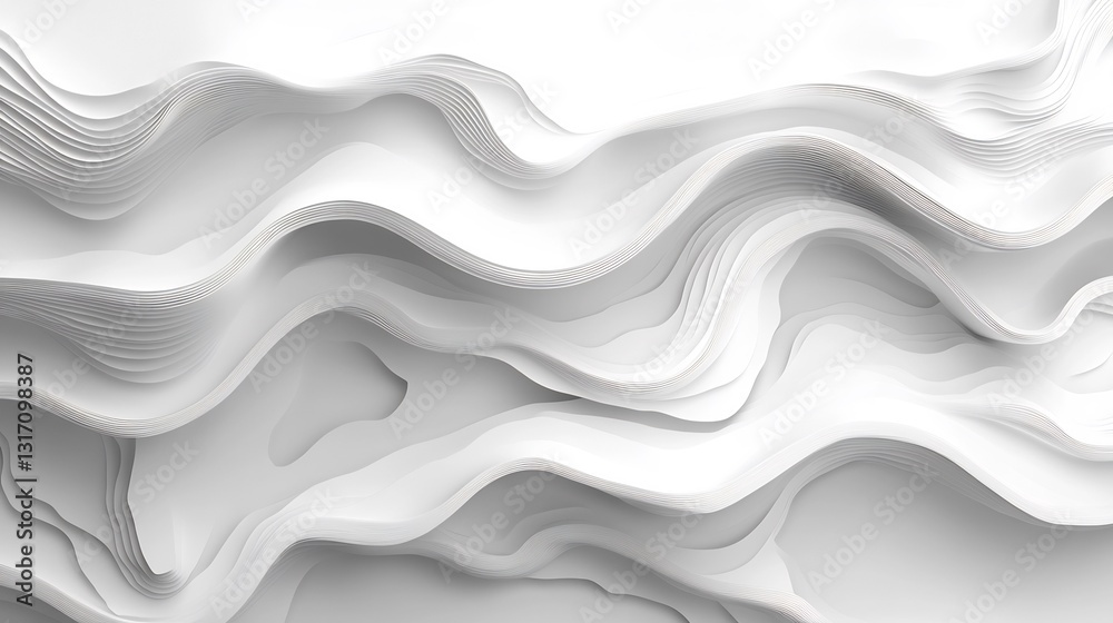 Fototapeta premium Abstract White Paper Waves Softly Undulating Light. AI Generated