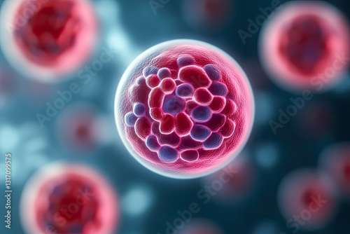 A hyper-detailed and vibrant depiction of a biological cell, showcasing molecular structures cell division, and the beauty of microscopic life through a colorful  science- nspired digital illustration