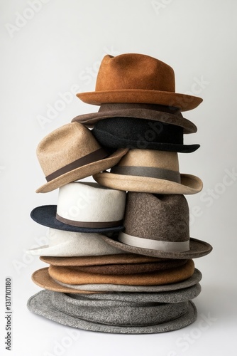 Una interesante pila de sombreros de diferentes colores y estilos apilados de manera artística.