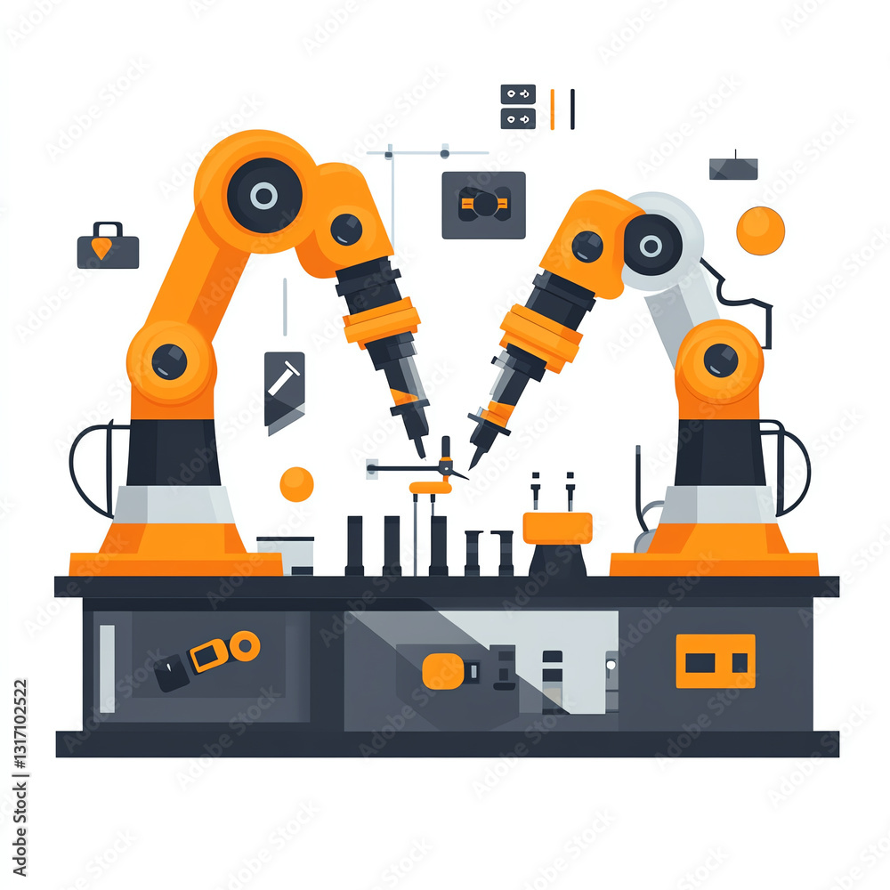 Fototapeta premium Robotic arms in an industrial setting.