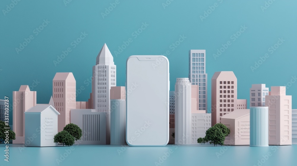 Modern Smartphone with Minimalist Cityscape Background Design Modern Smartphone with Minimalist Cityscape Background Design