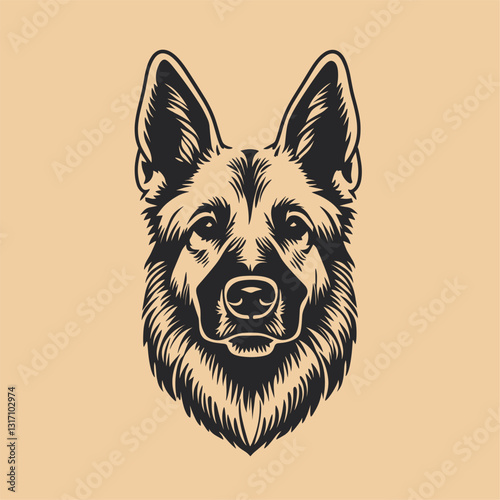 simple german shepherd logo. tan and black