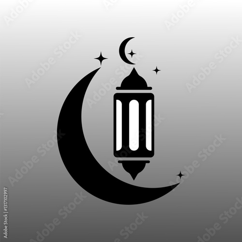 Islamic Ramadan symbol with a crescent and a lantern