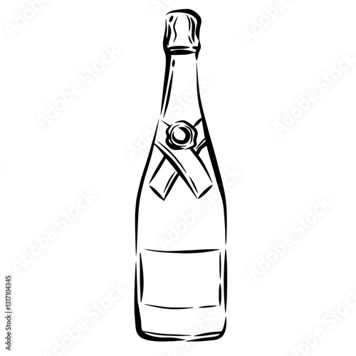 a bottle of champagne foil wrapping the cork outline wine bottle minimal line art luxury beverafe vector