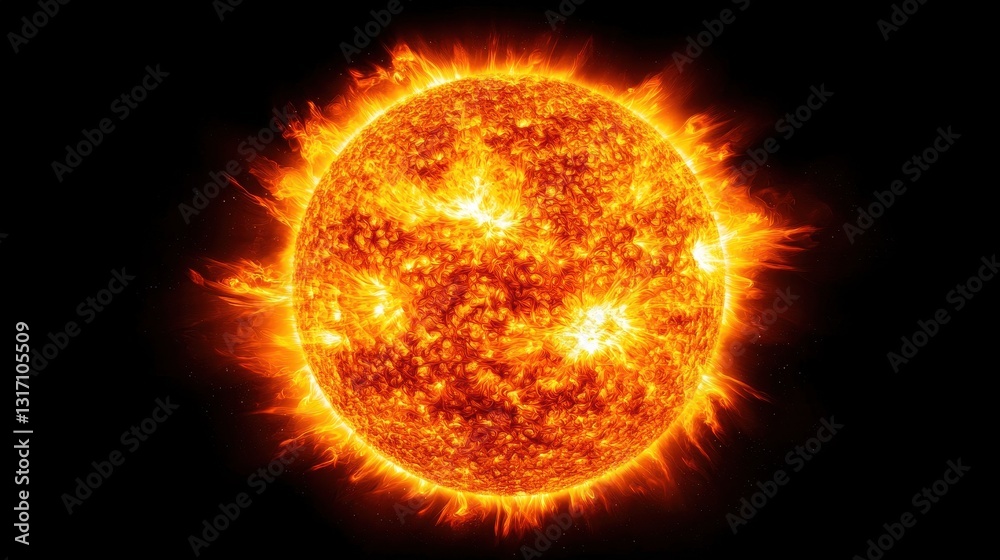 Obraz premium Bright Solar Star with Fiery Solar Flares and Intense Light Effects