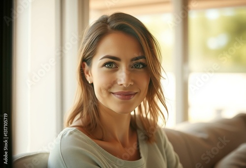 Soft, natural light portrait of a woman through a window