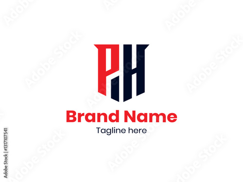 Modern Monogram PH Shield Logo, Bold Red and black Lettermark HP Emblem logo Design, PH logo, HP design