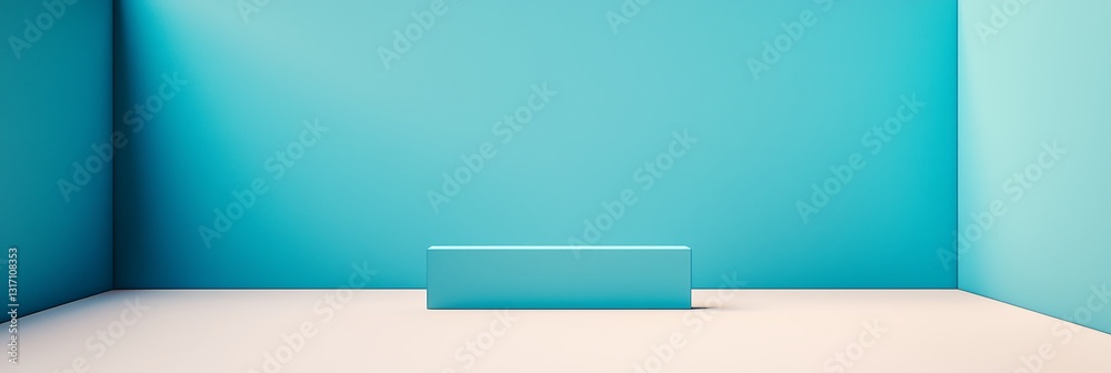 A minimalistic space featuring turquoise walls and a simple rectangular table, creating a clean and modern aesthetic. A minimalistic space featuring turquoise walls and a simple rectangular table, creating a clean and modern aesthetic.