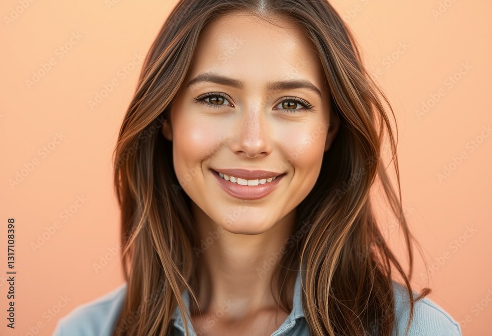 Fototapeta premium Soft focus portrait of a woman on a warm pastel background