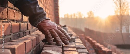 Obraz na płótnie Industrial bricklayer installing bricks on construction site w salonie