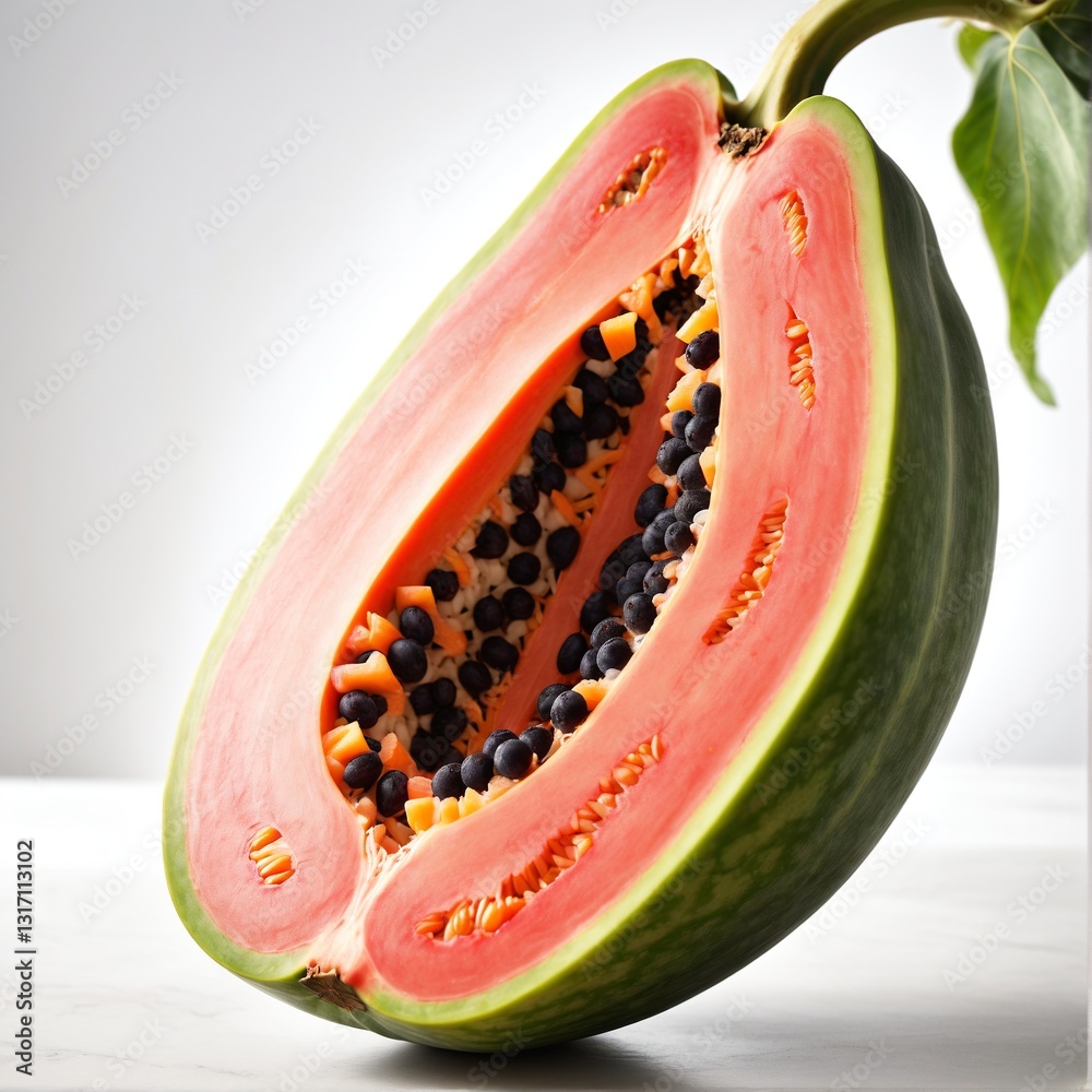 Cut papaya with seeds. Healthy fruit. Summer food.