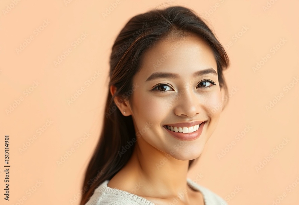 Soft pastel background, natural lighting, gentle expression Soft pastel background, natural lighting, gentle expression