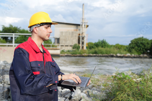 Environmental engineers work at wastewater treatment plants,Water supply engineering working at Water recycling plant for reuse