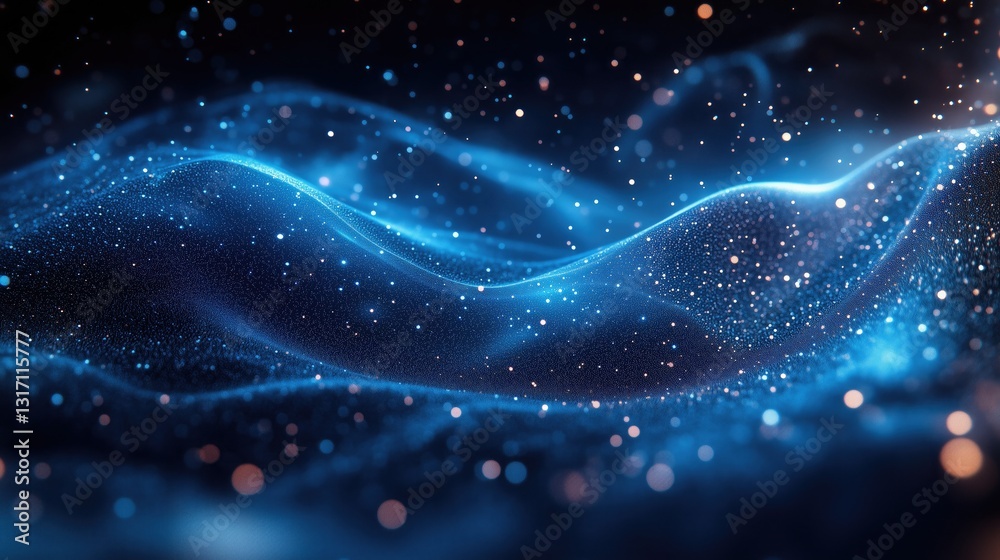 Fototapeta premium Abstract Blue Glowing Particle Waves Dynamic Digital Background Design