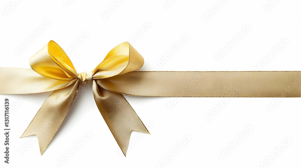 Gold Ribbon With Decorative Bow On White Background Gold Ribbon With Decorative Bow On White Background