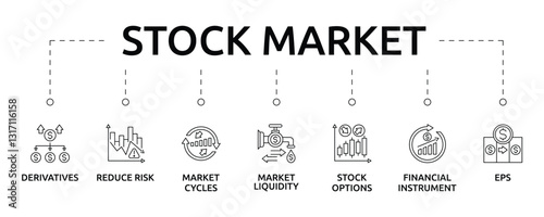 stock market banner with icon and keywords