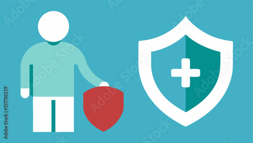 Health Shield A person receiving medical care with a shield symbol overlay indicating health insurance providing protection against high medical costs.