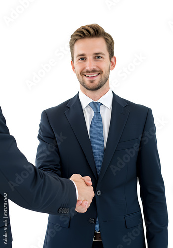 A businessman shaking hands, professional and friendly, isolated