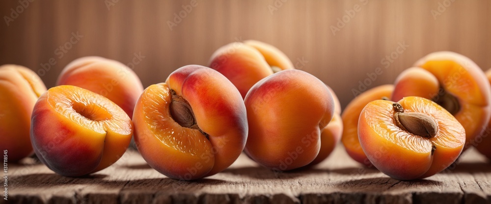 Apricot fruits on wooden rustic table