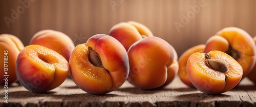 Obraz na płótnie Apricot fruits on wooden rustic table w salonie