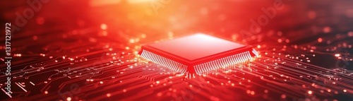Digital CPU Technology Showcase High-Tech Lab Graphic Visuals Red and Black Theme Dynamic Viewpoint Futuristic Concept
