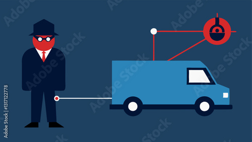 Street View A depiction of the suspect on the street with a line connecting them to the surveillance van showing the hidden nature of the operation.